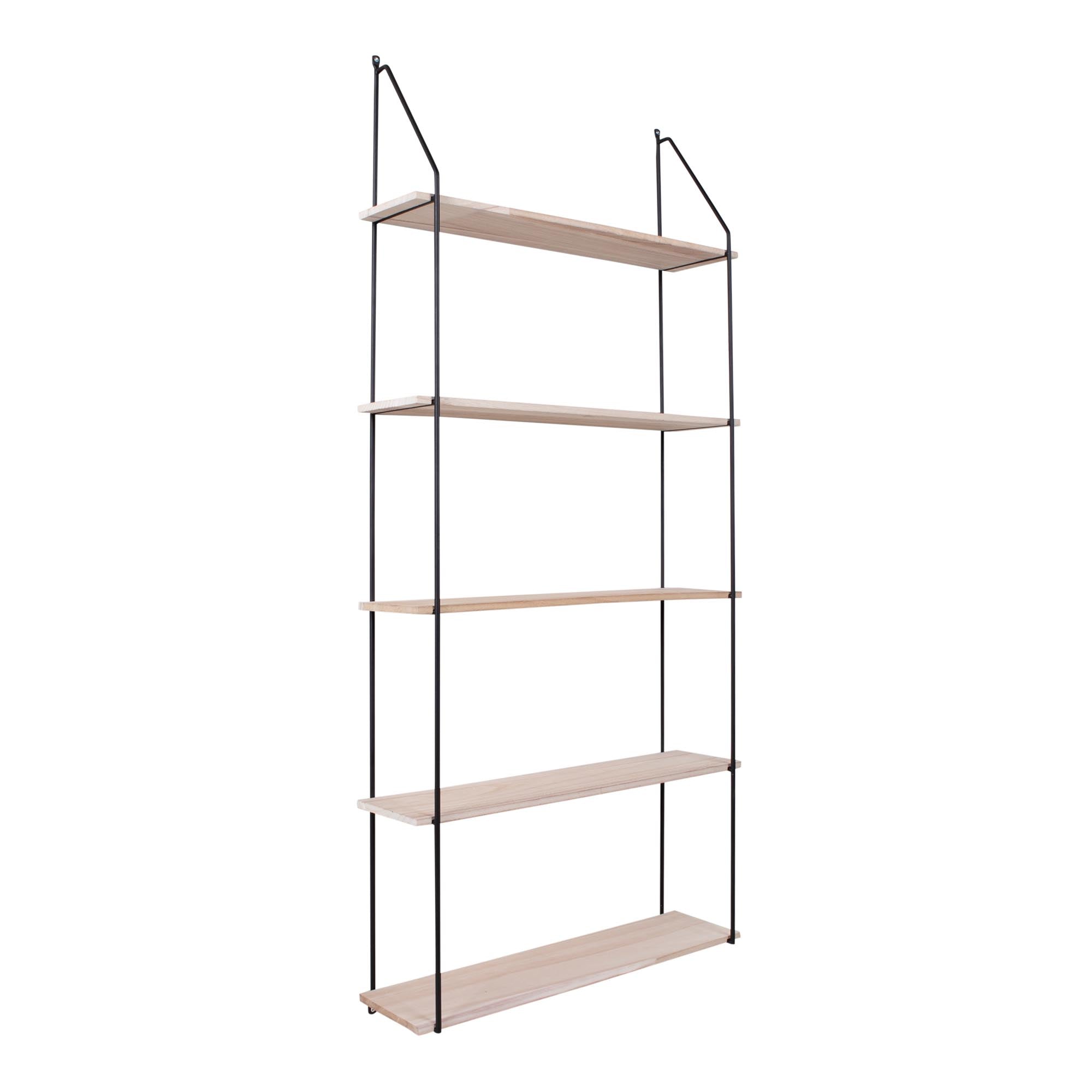 Eindhoven Boekenkast - Zwart frame met 5 houten planken in naturel houtkleur