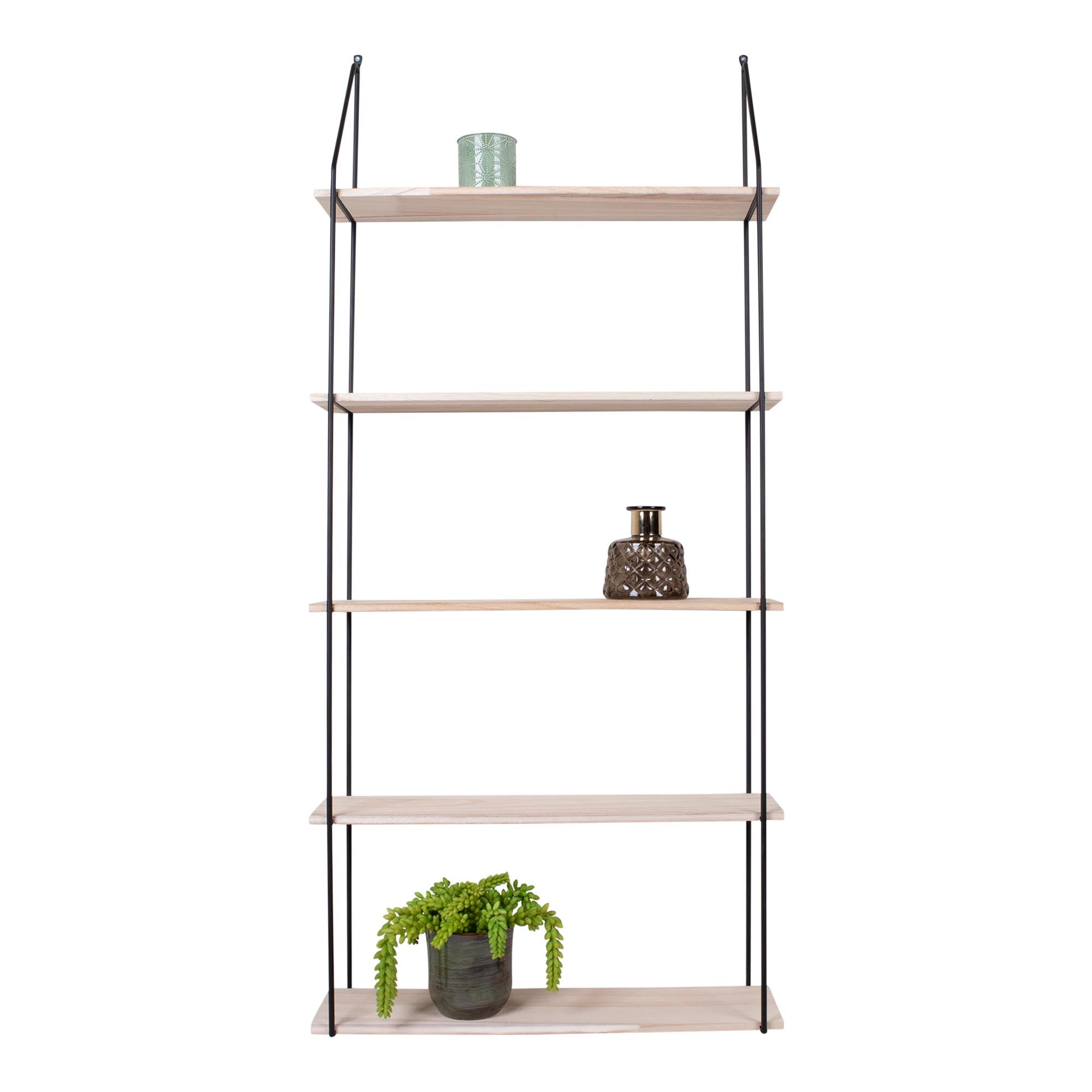 Eindhoven Boekenkast - Zwart frame met 5 houten planken in naturel houtkleur