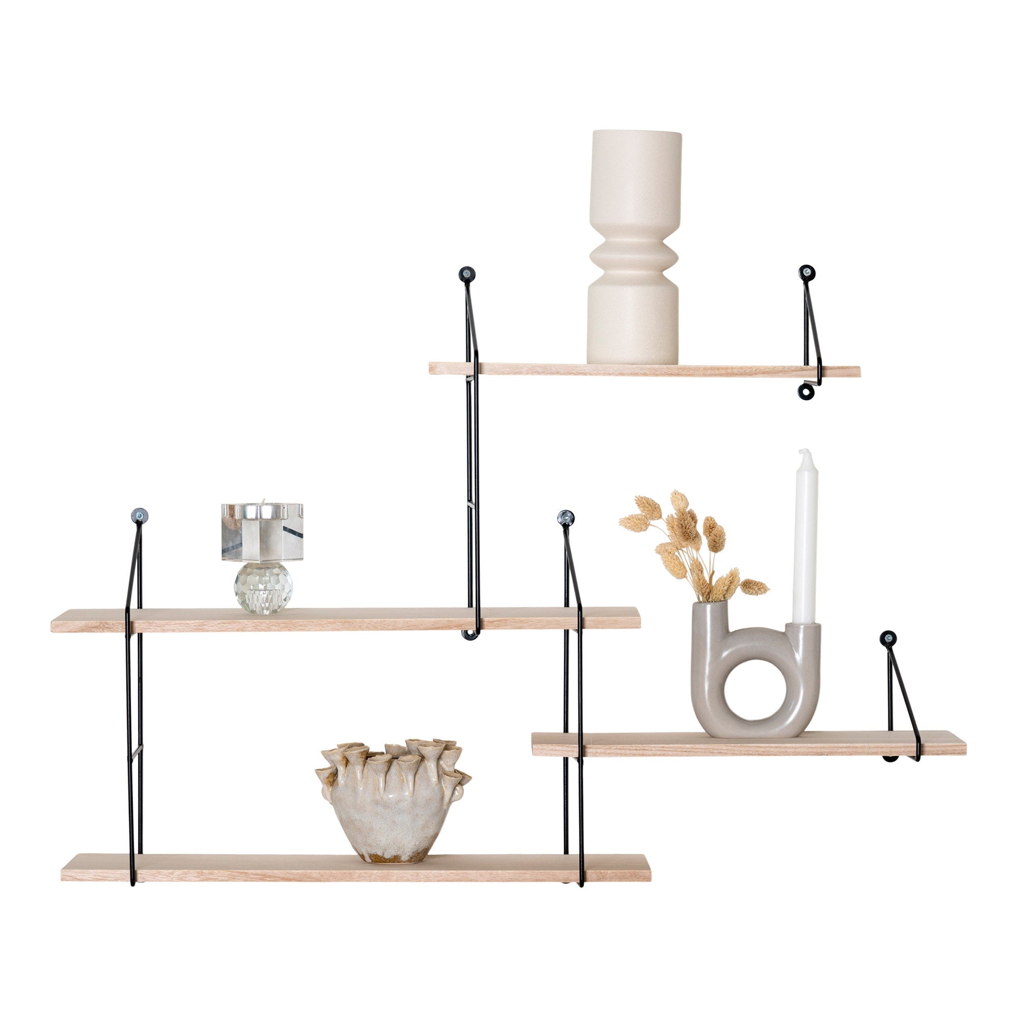 Harlem Wandplank - 4 houten planken, zwart frame 99x17,5x62 cm