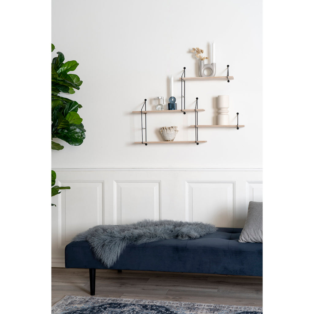 Harlem Wandplank - 4 houten planken, zwart frame 99x17,5x62 cm