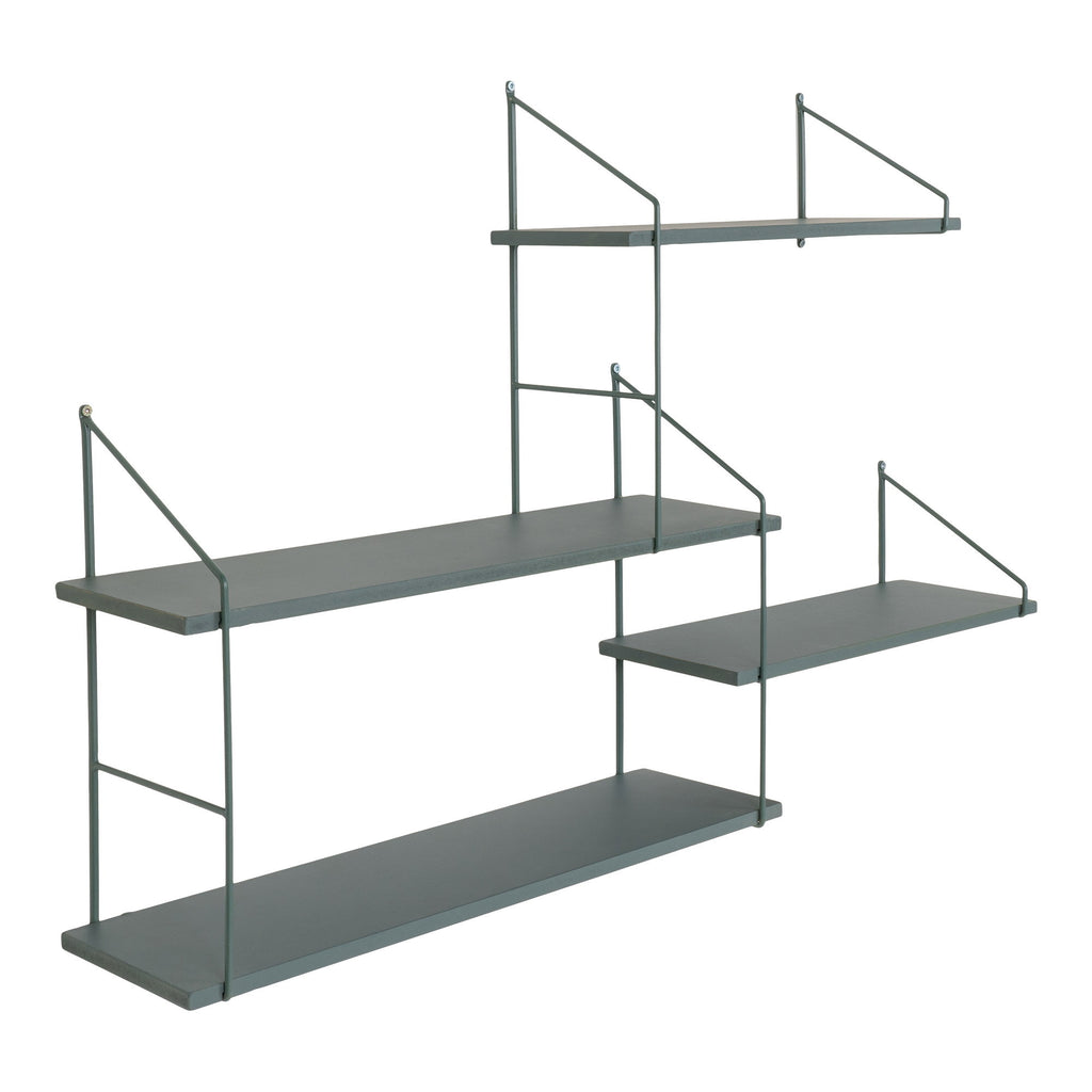 Harlem Wall Shelf - 4 green shelves, green frame 99x17.5x62 cm