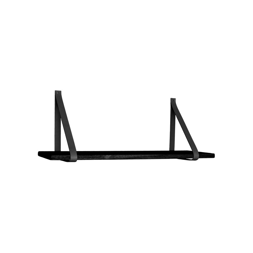 Forno Wandplank - Zwart, zwarte leren banden 80x20 cm