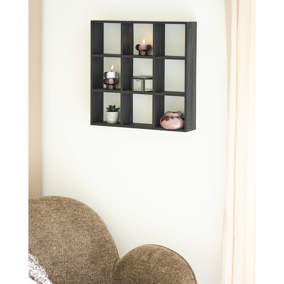 Moss Wall Shelf - Wall shelf, pine wood, black 46x10x46 cm