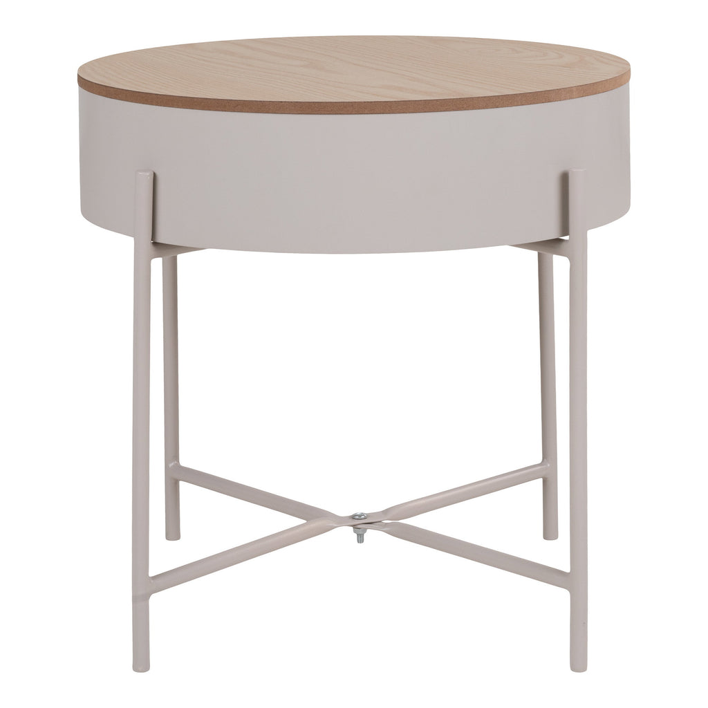 Sisco Bijzettafel - Bijzettafel, beige staal, naturel blad Ø40x40 cm