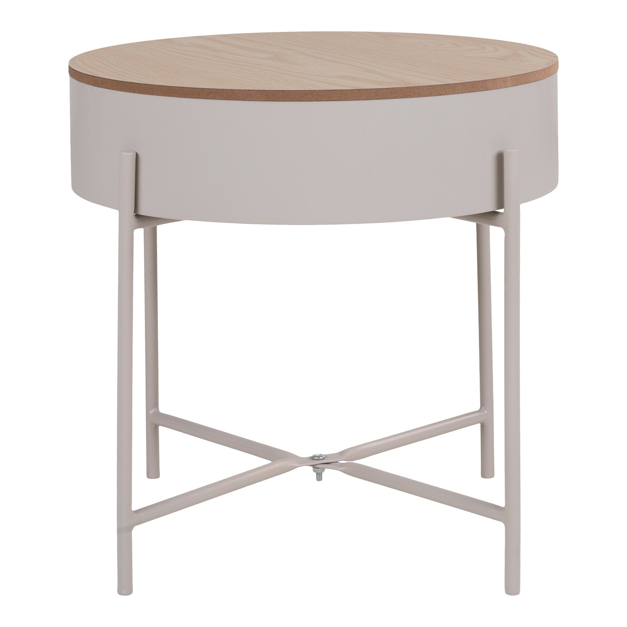 Sisco Bijzettafel - Bijzettafel, beige staal, naturel blad Ø40x40 cm