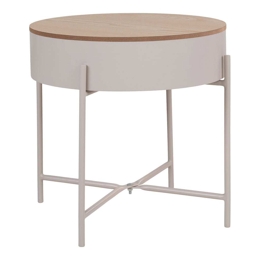 Sisco Bijzettafel - Bijzettafel, beige staal, naturel blad Ø40x40 cm