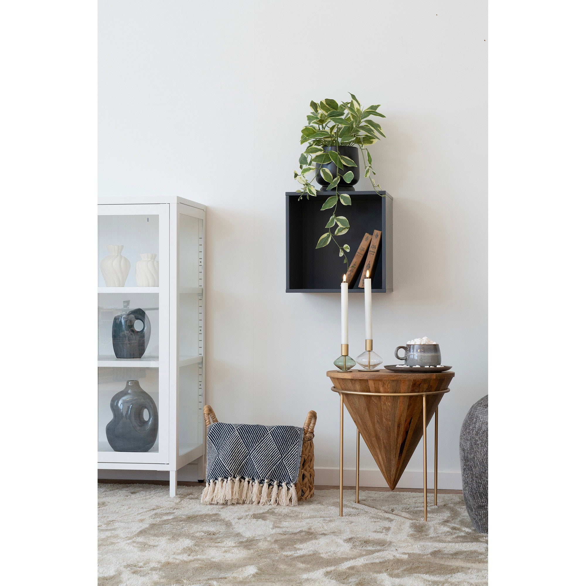 Horne Wandplank - Gelakt hout, donkergrijs 34x30x34 cm
