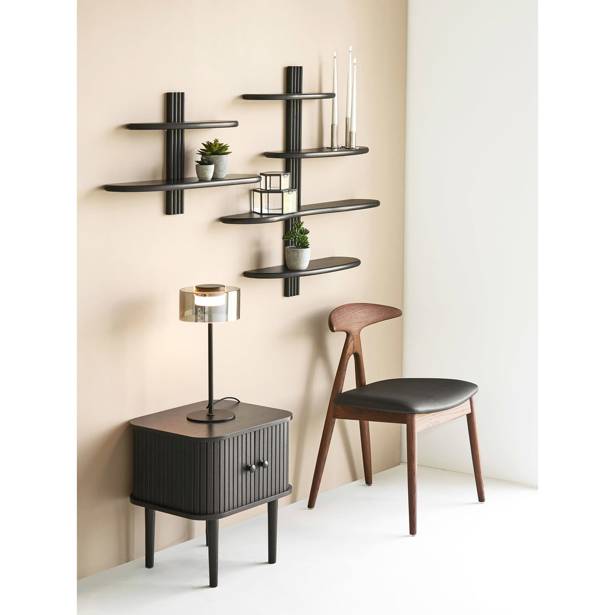 Aliano Wall Shelf - Wall shelf, oak, black, 65x17.5x42.5 cm