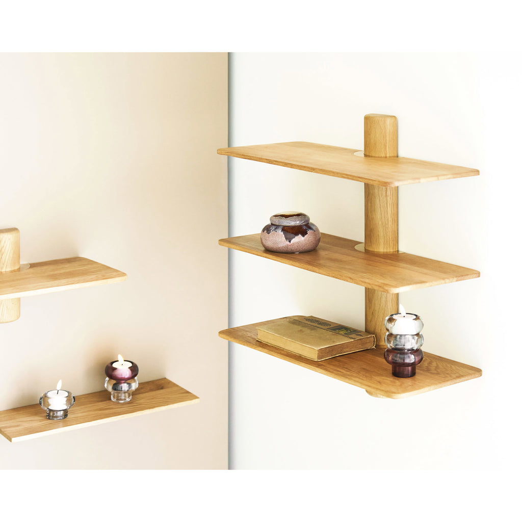 Calcata Wall Shelf - Wall shelf, 3 shelves, oak, 55x22x55.5 cm