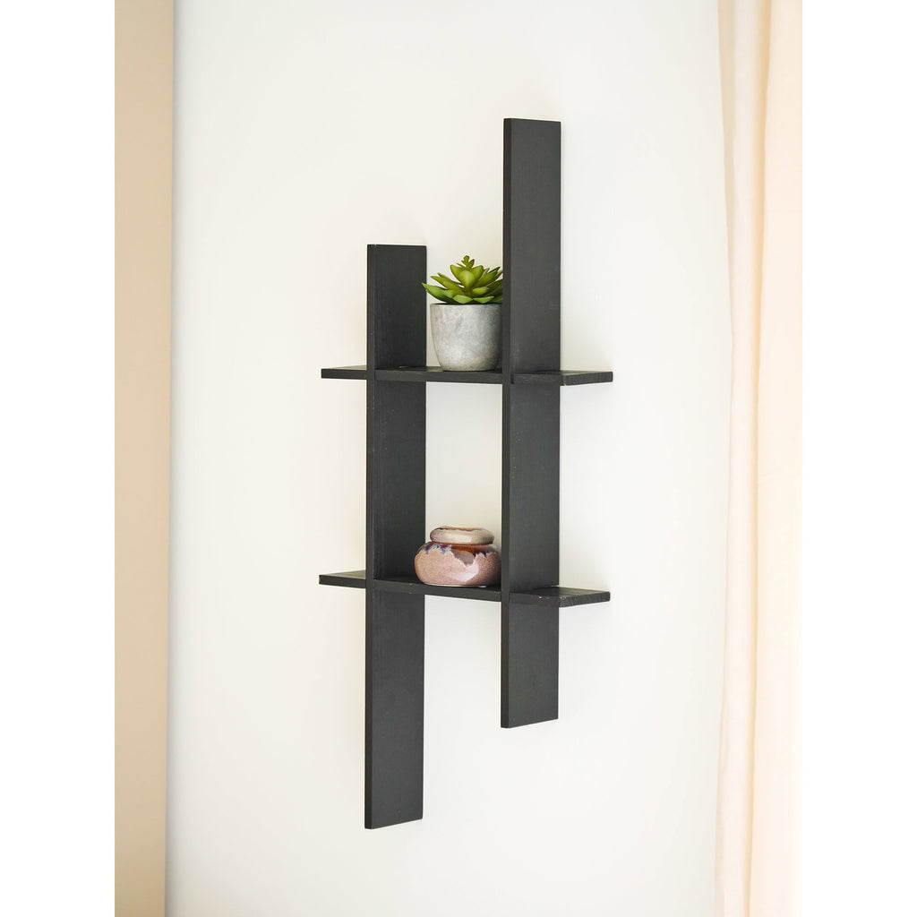 Black wall shelf Mostar made of pine wood - 86x10x38 cm