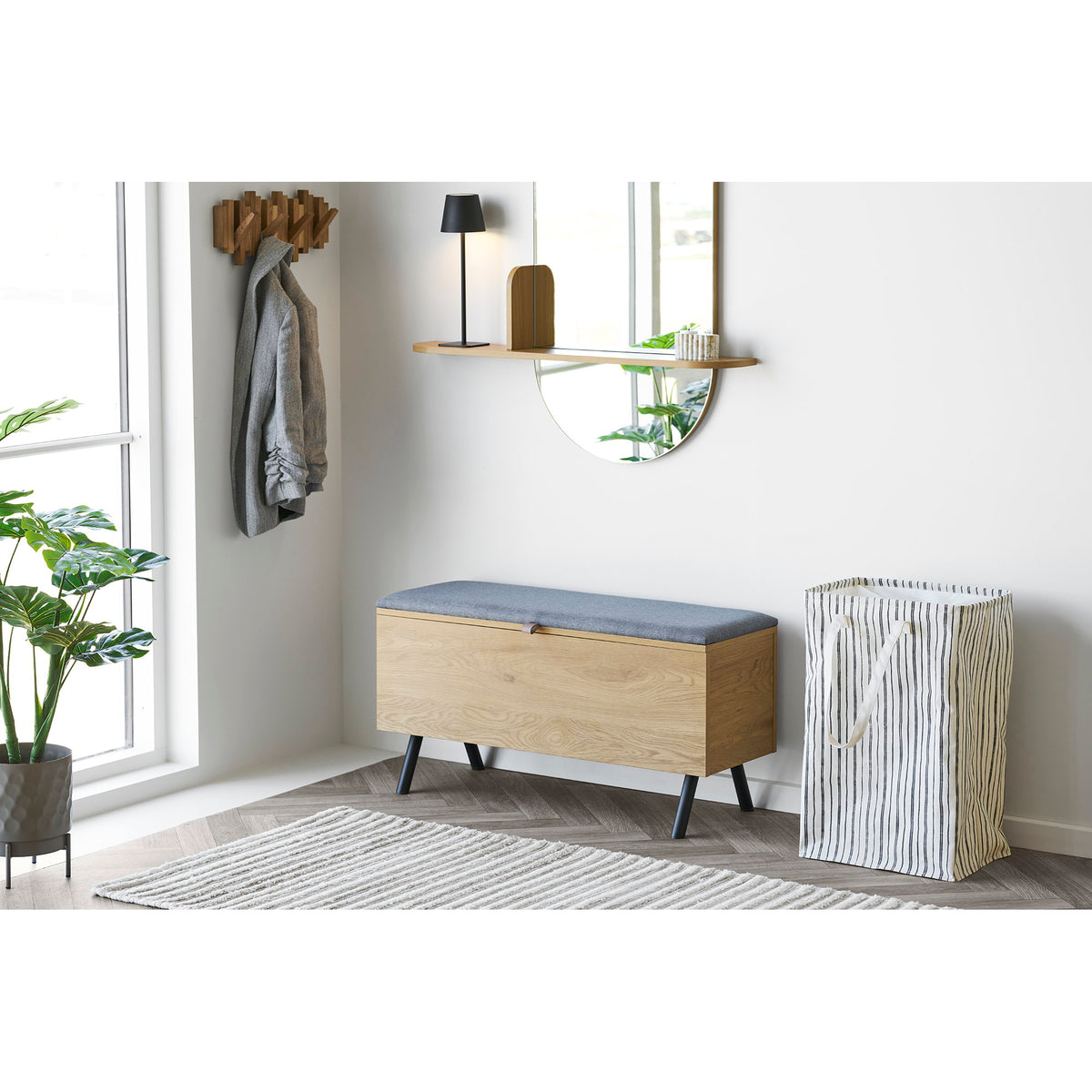 Argos Laundry Basket - Laundry basket, textile, beige/black, 38x28x58 cm