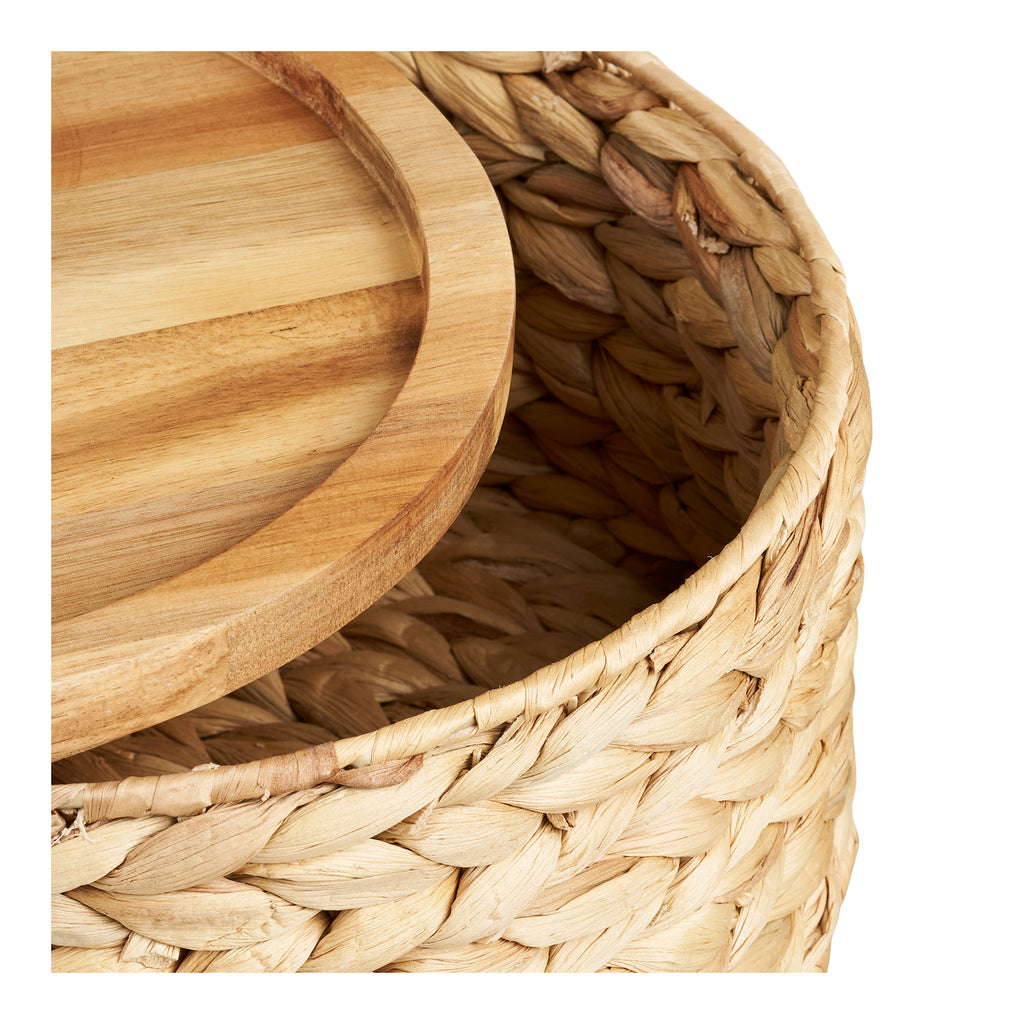 Woven Baskets - Baskets with wooden lid, water hyacinth, natural, set of 3