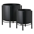 Bloempot - Bloempot, staal, zwart (set van 2)