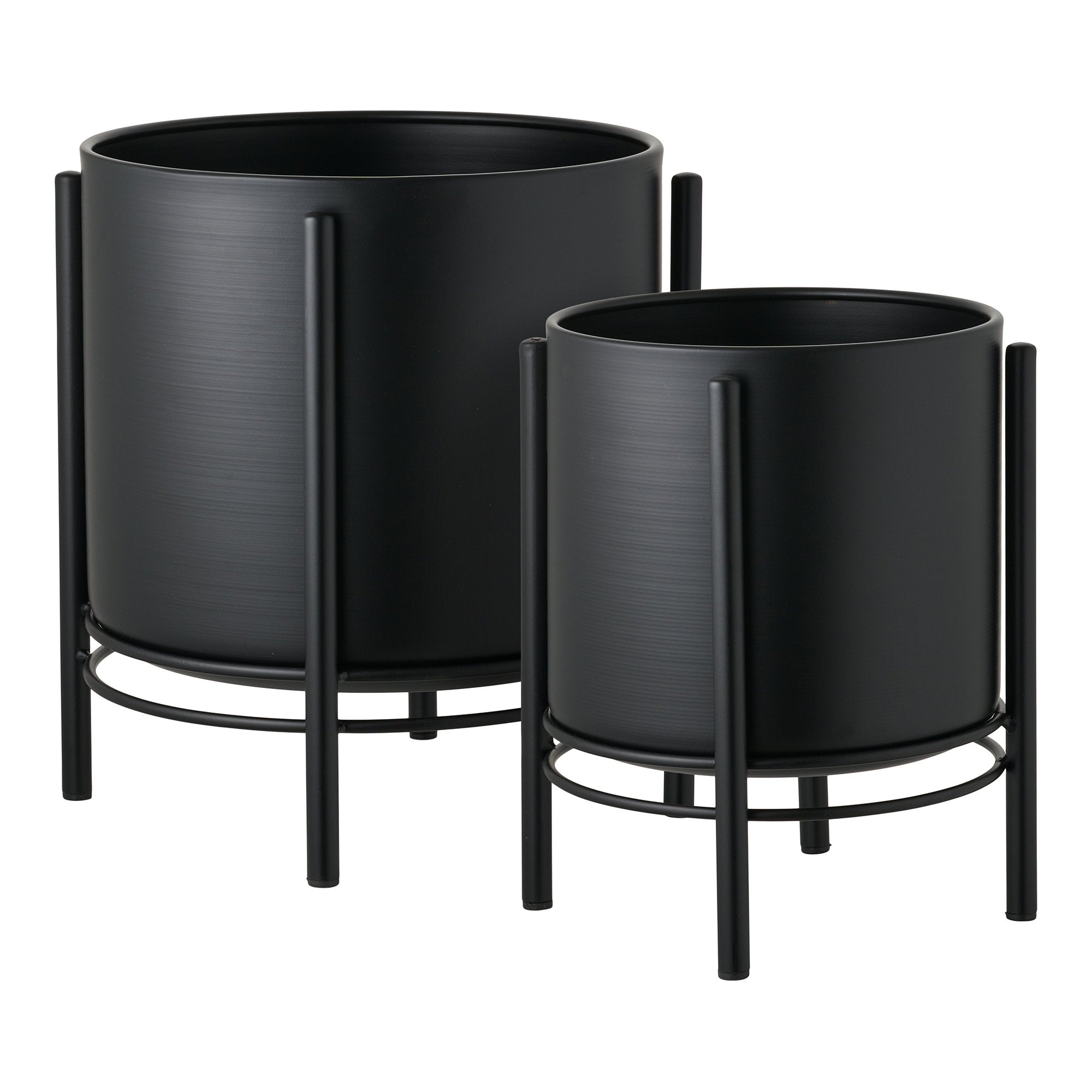 Bloempot - Bloempot, staal, zwart (set van 2)
