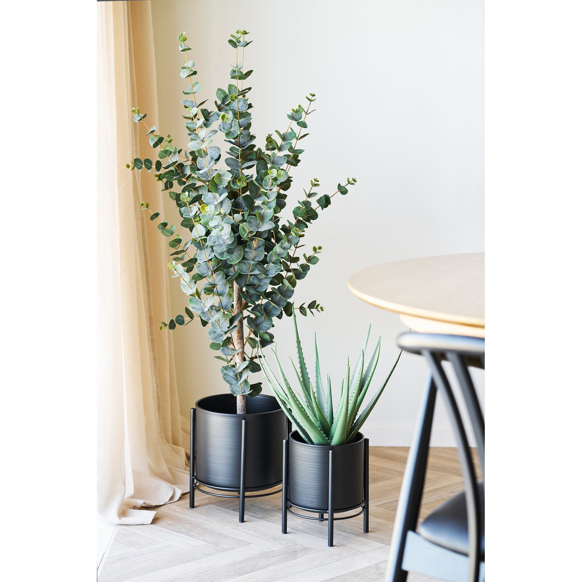 Bloempot - Bloempot, staal, zwart (set van 2)