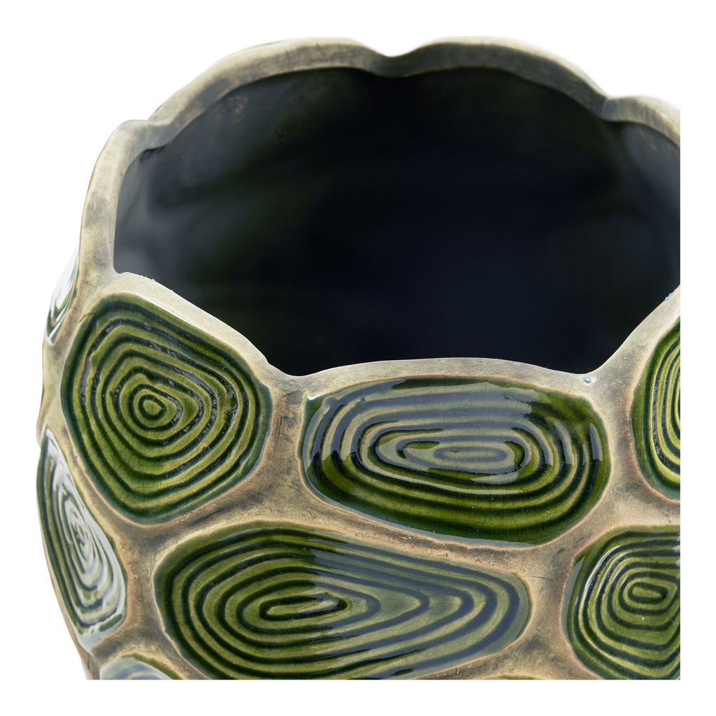 Dunkelgrüner/brauner Keramik-Blumentopf – Ø18x16 cm
