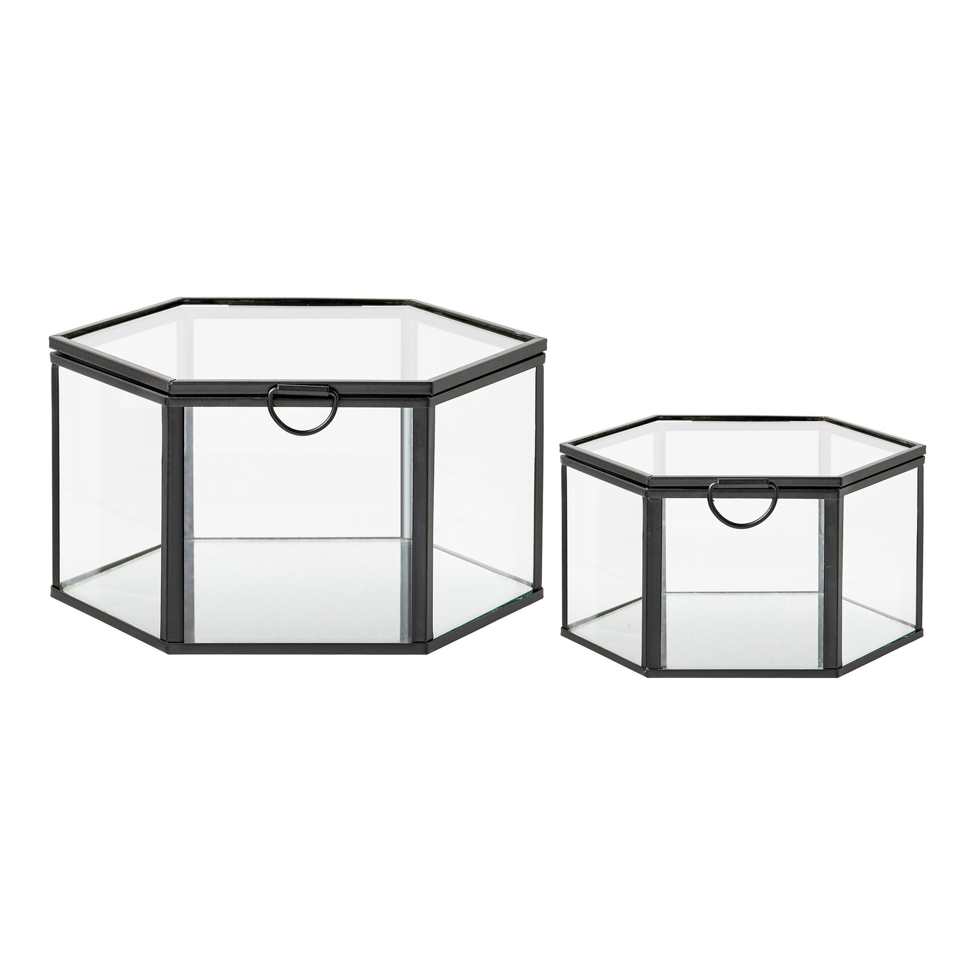 Torpe Opbergdozen - Glas/metaal, transparant/zwart (set van 2)