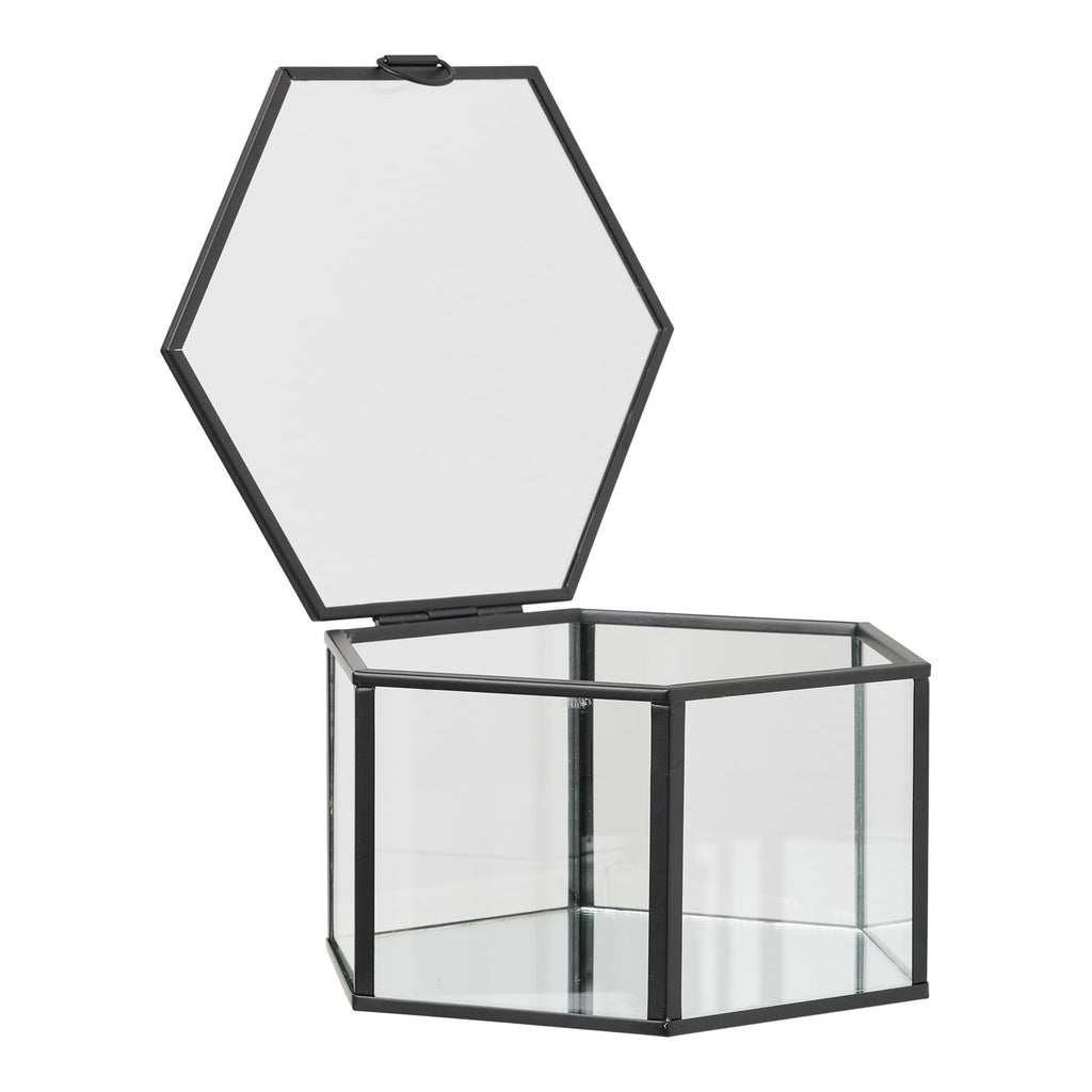 Torpe Opbergdozen - Glas/metaal, transparant/zwart (set van 2)