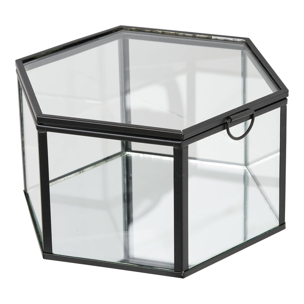 Torpe Opbergdozen - Glas/metaal, transparant/zwart (set van 2)