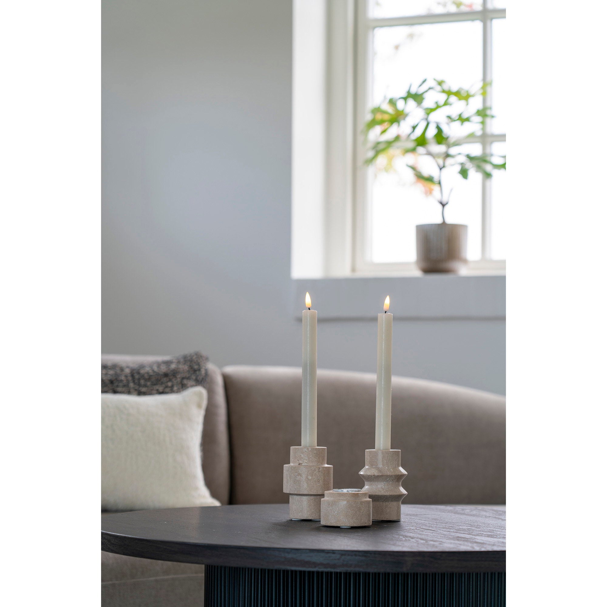 Theelichthouder - Travertin, naturel (set van 2)