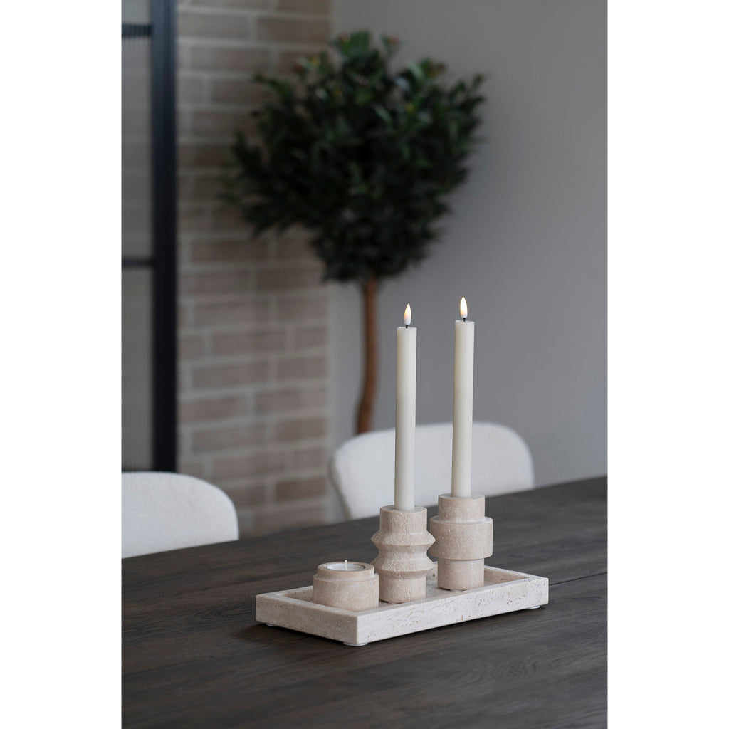 Theelichthouder - Travertin, naturel (set van 2)