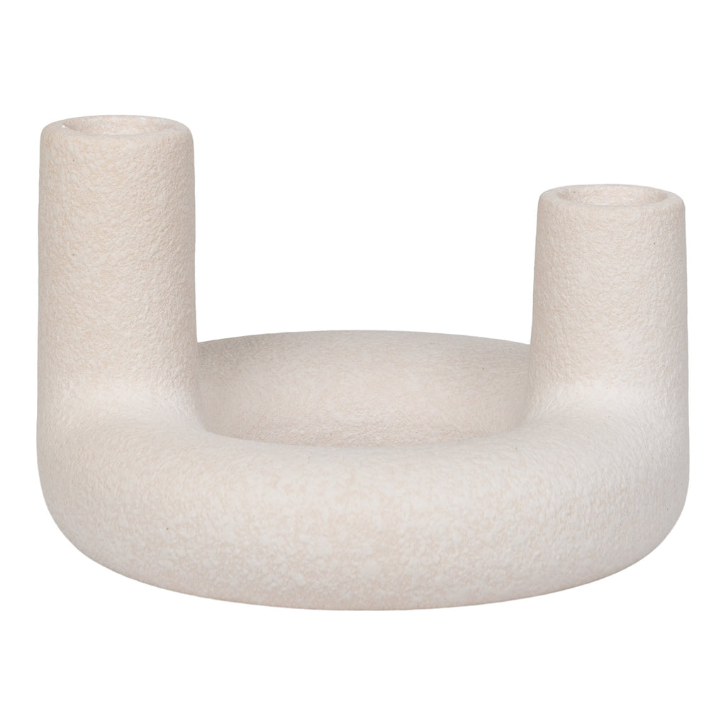 Kandelaar - Keramiek, beige Ø13x8,5 cm