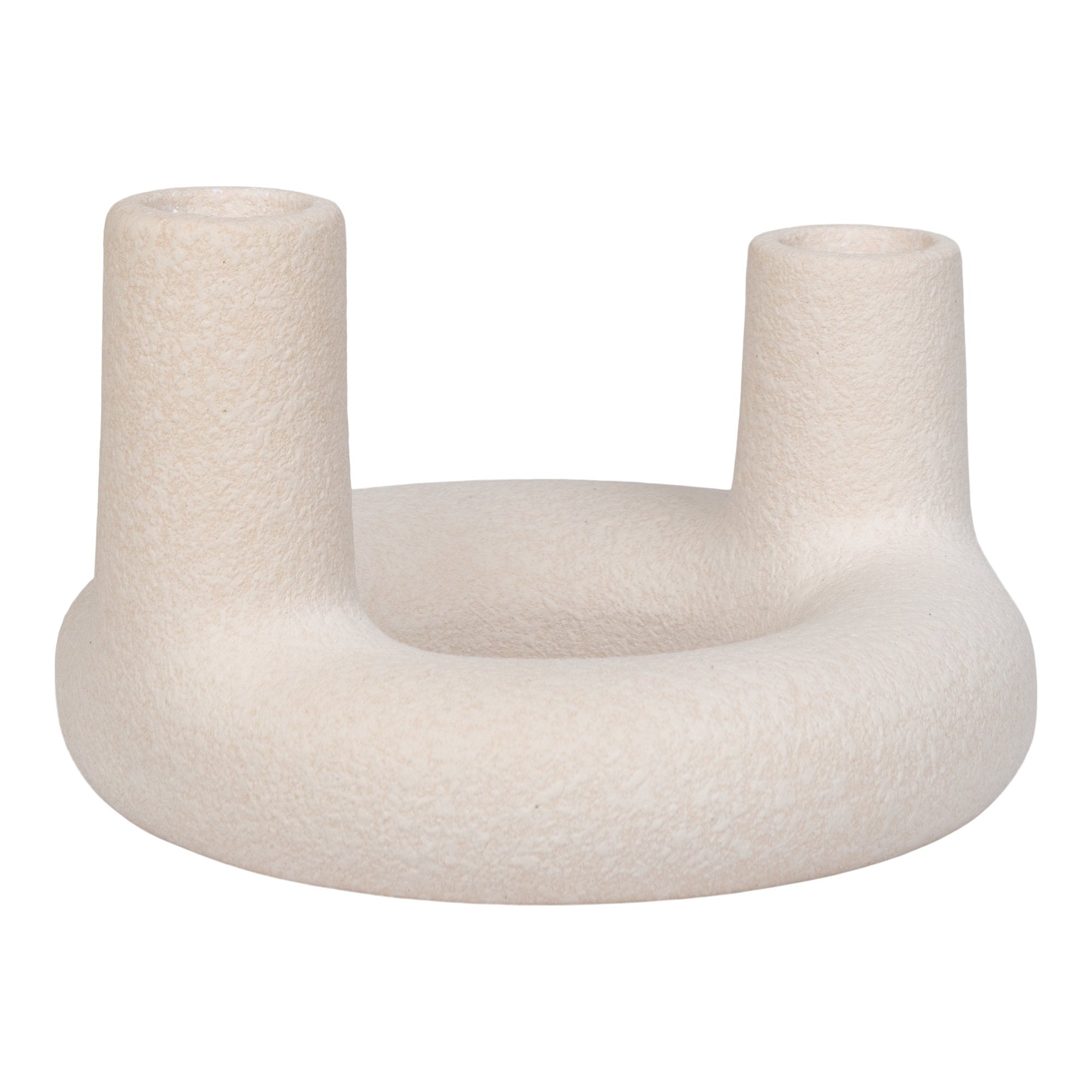 Kandelaar - Keramiek, beige Ø13x8,5 cm