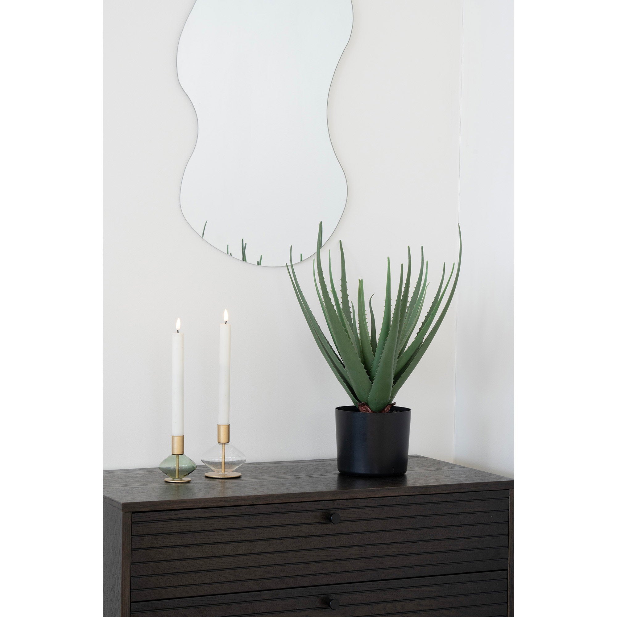 Kandelaar - Glas/metaal, transparant/groen (set van 2)