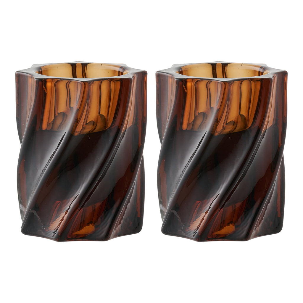 Candle holder - Glass, smoked brown (set of 2)