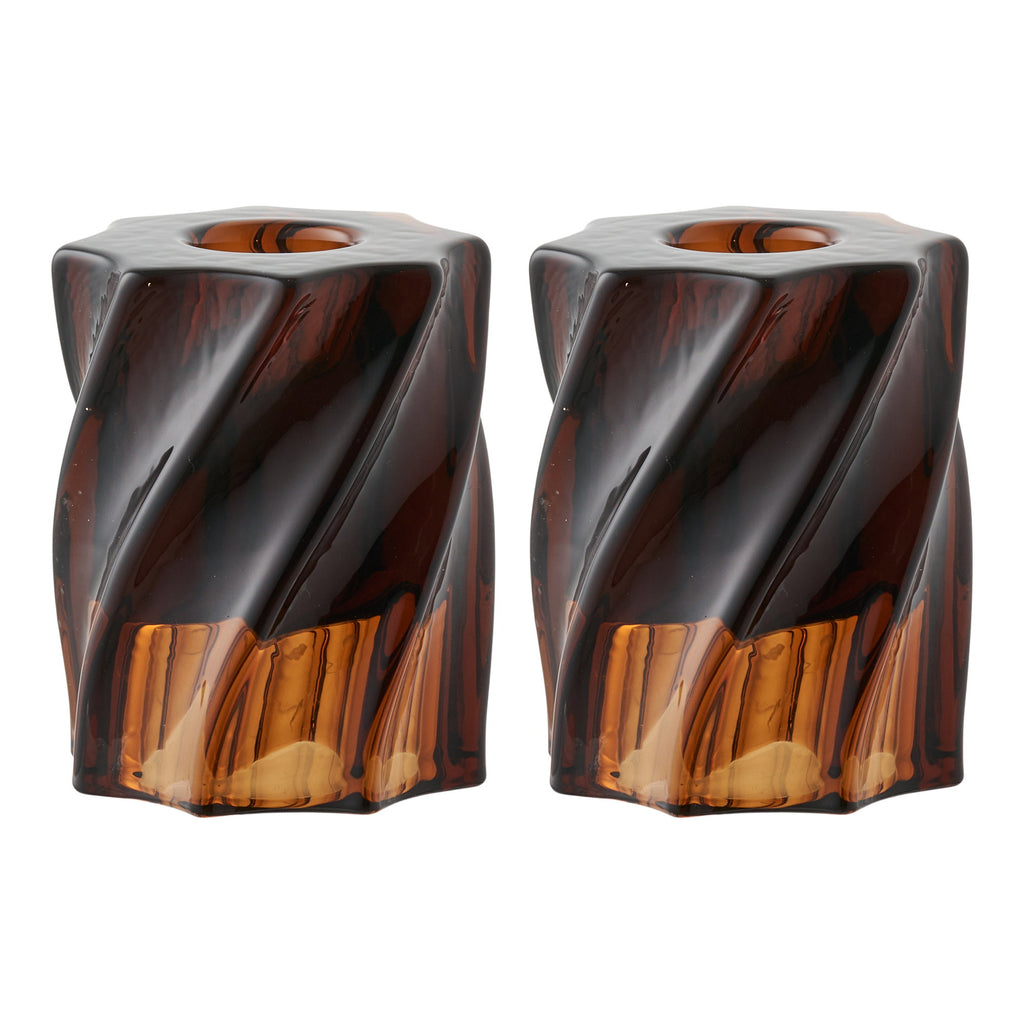 Candle holder - Glass, smoked brown (set of 2)