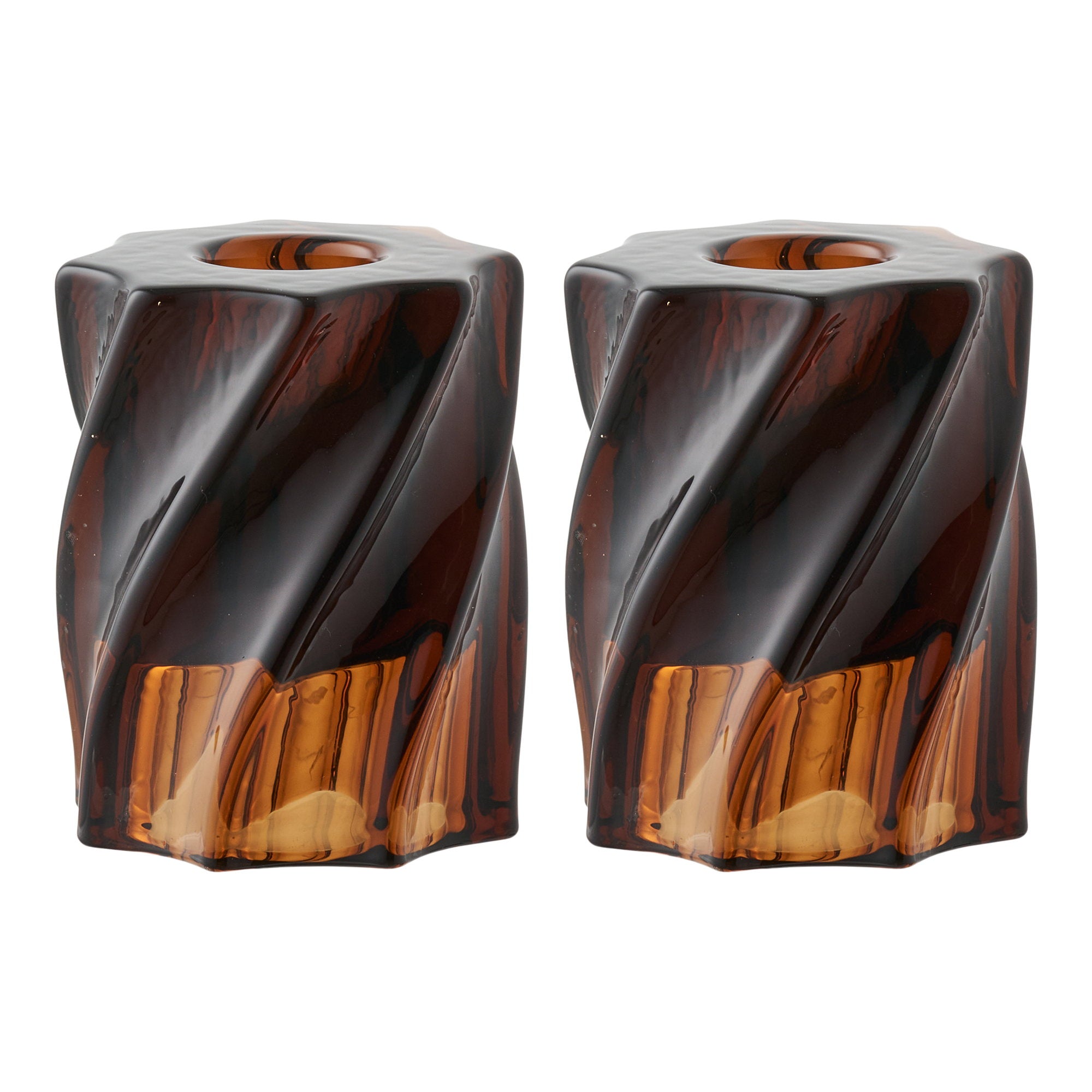 Candle holder - Glass, smoked brown (set of 2)