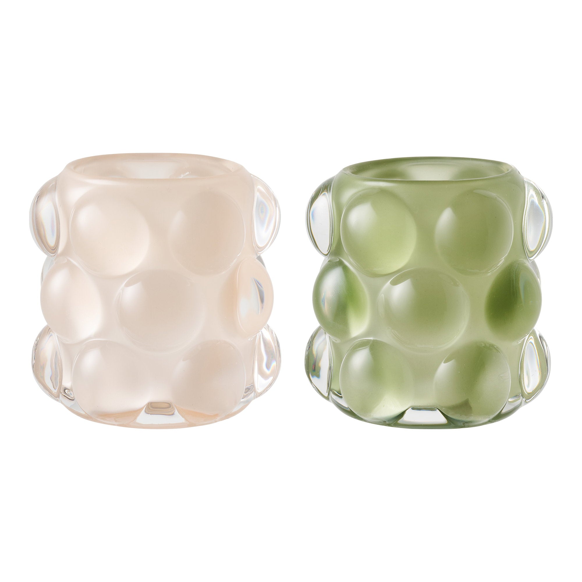 Kandelaar - Glas, beige/groen (set van 2)