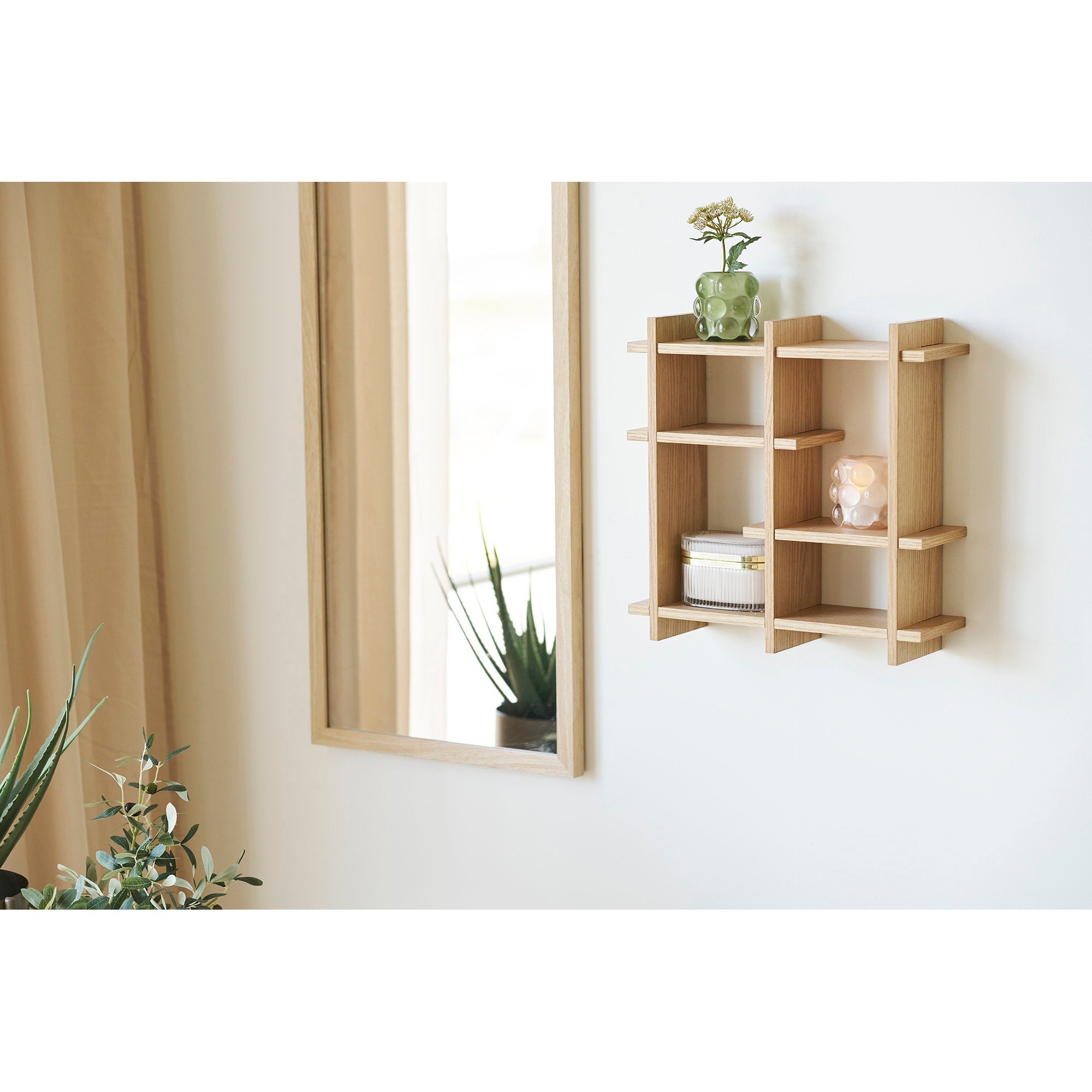 Kandelaar - Glas, beige/groen (set van 2)