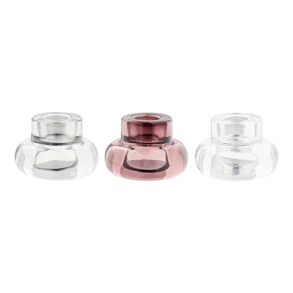 Kerzenständer transparent/rauchgrau/kastanienrot - 3er-Set