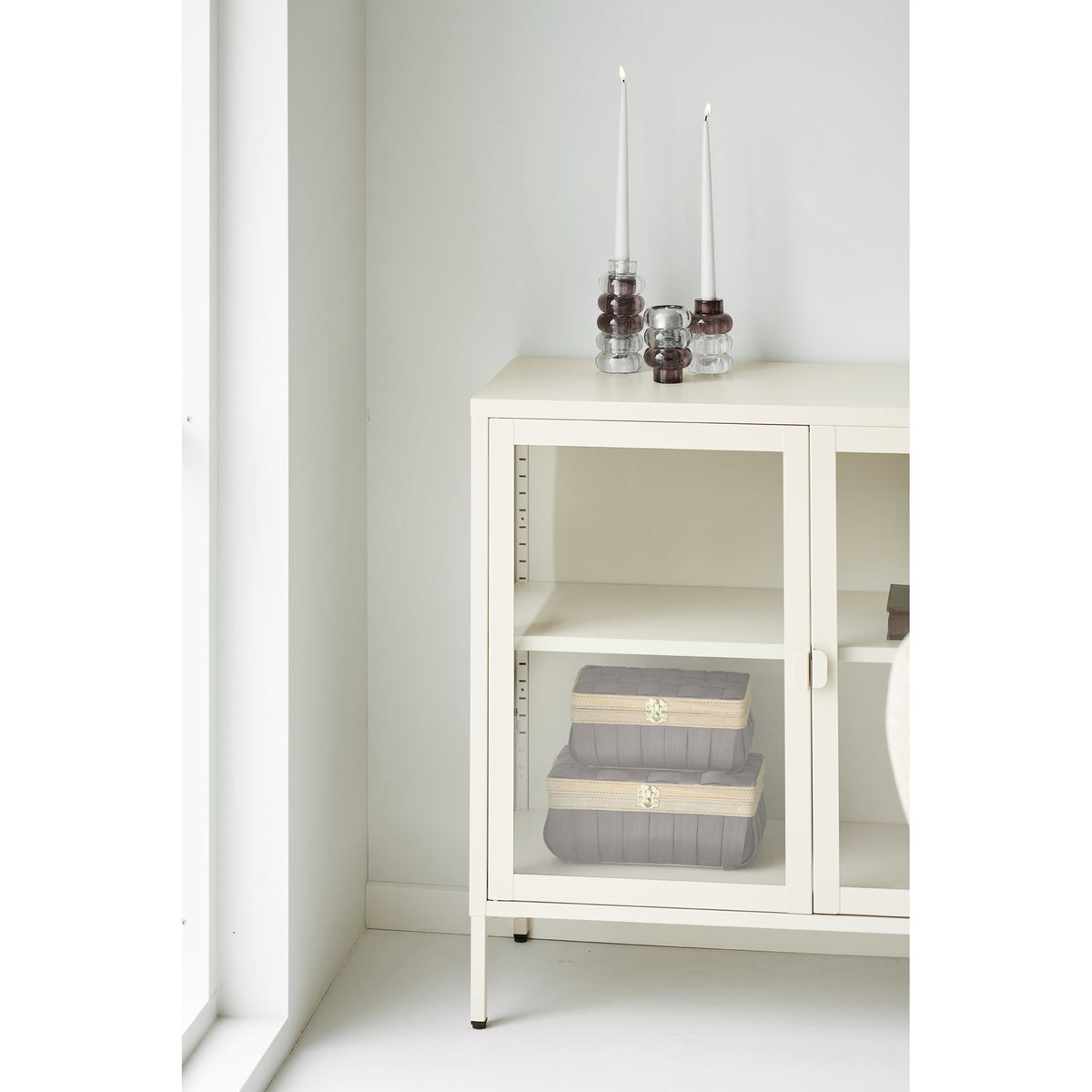 Kerzenständer transparent/rauchgrau/kastanienrot - 3er-Set
