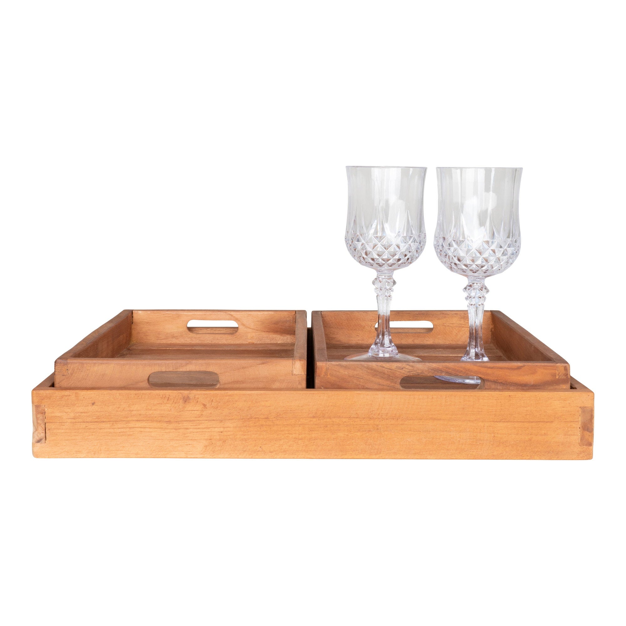 Faro Dienbladen - Teakhout, naturel (set van 3)