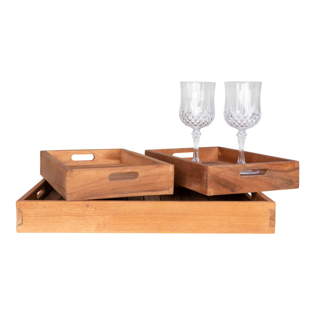 Faro Dienbladen - Teakhout, naturel (set van 3)