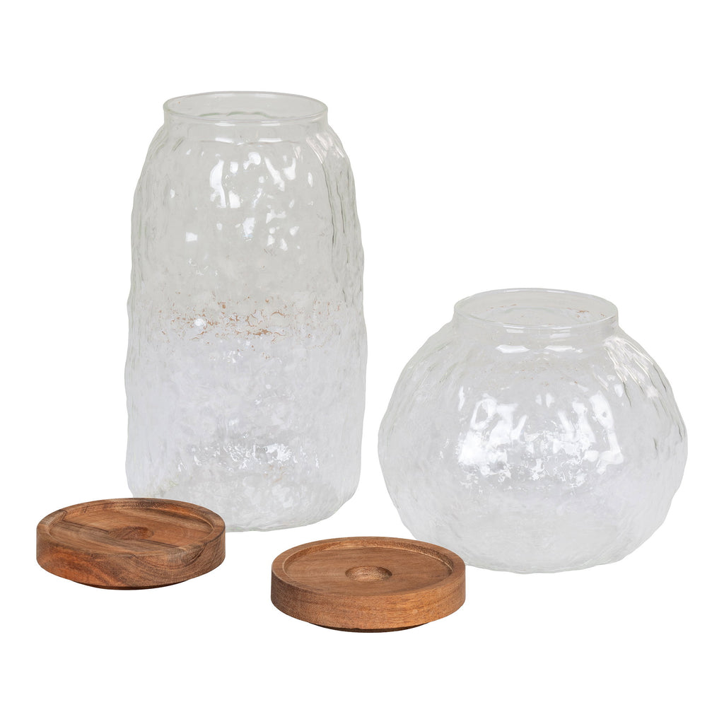 Taipei Voorraadpotten - Glas/acaciahout (set van 2)