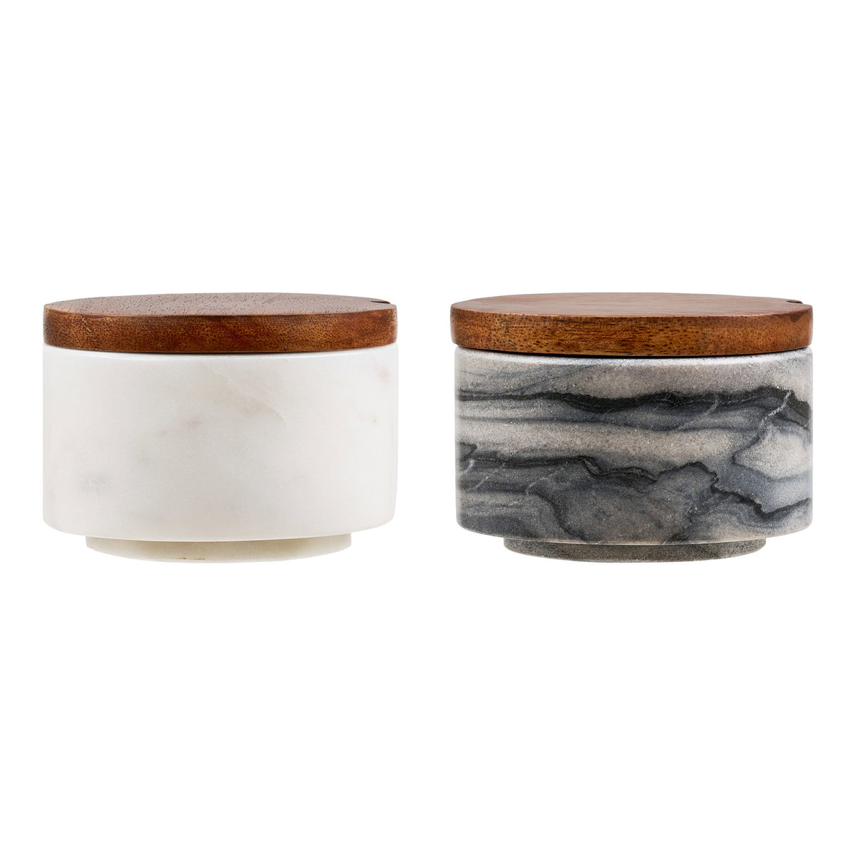 Pauri Storage Jar with Spoon - Storage jar with spoon, marble, grey/white/brass, set of 2