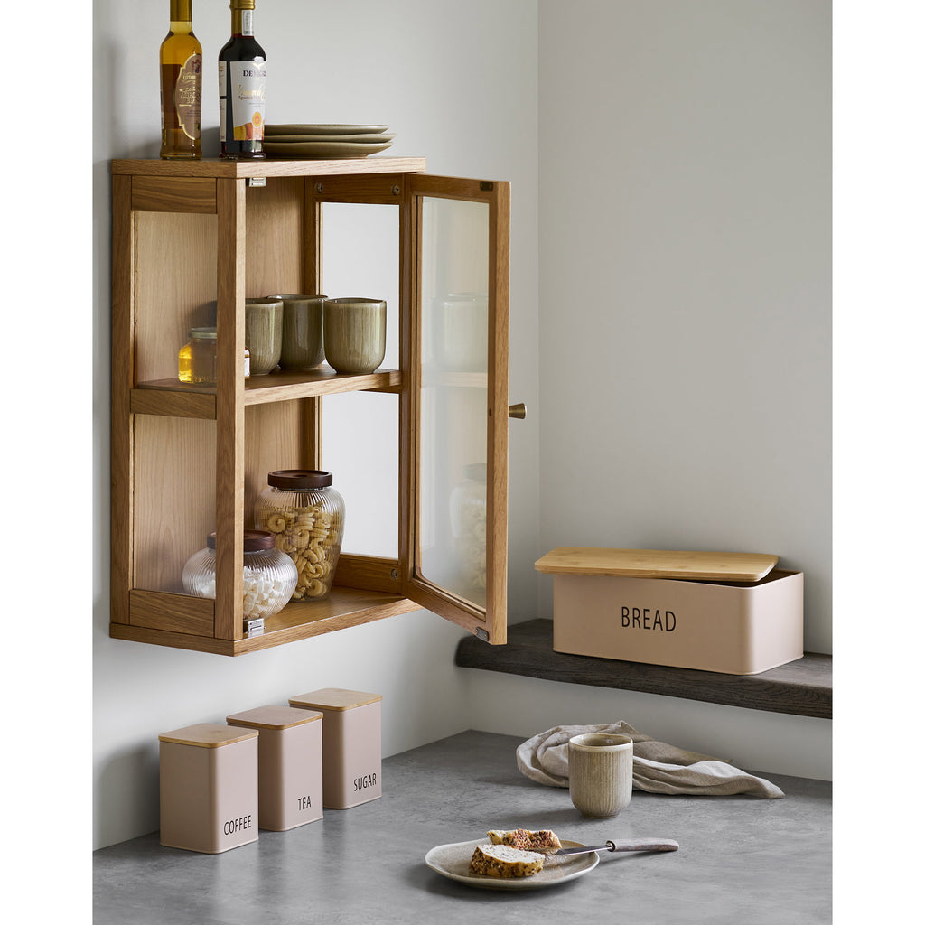 Tula Broodtrommelset - Broodtrommel met 3 voorraadbussen, metaal/bamboe, beige (set van 4)