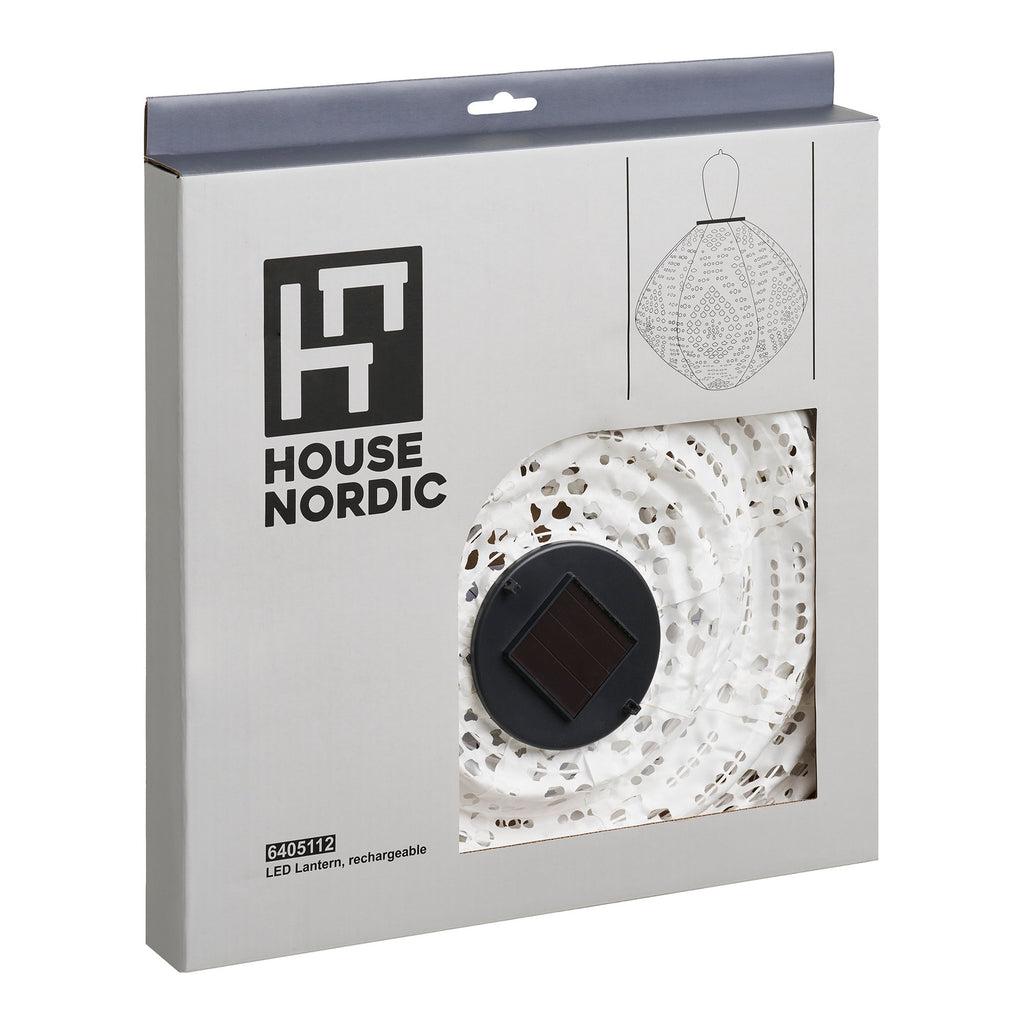 Harwood LED Lantern - Rechargeable with integrated solar panel, white