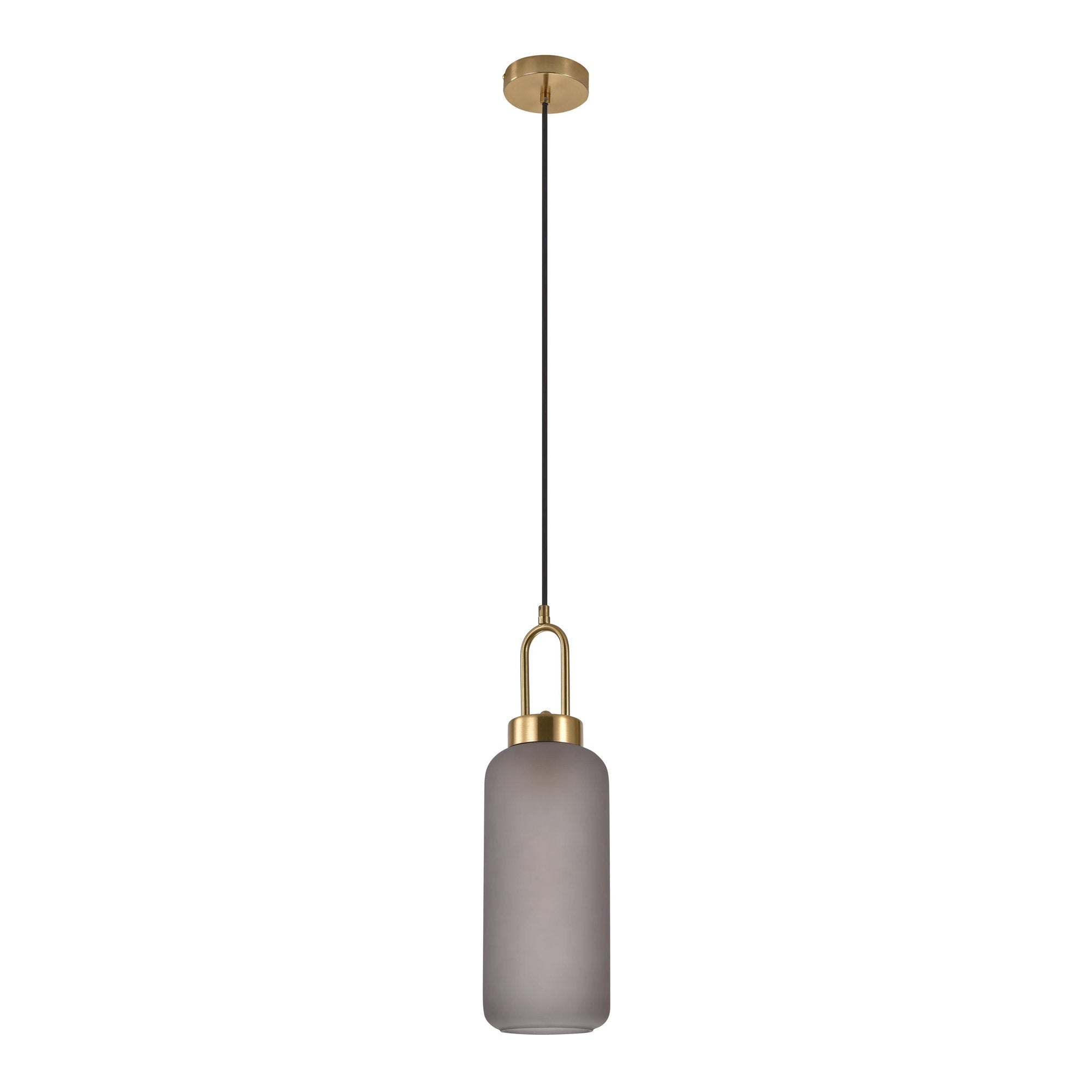 Luton Hanglamp - Mat gerookt glas, messingkleurige fitting, cilindervorm Ø13 cm