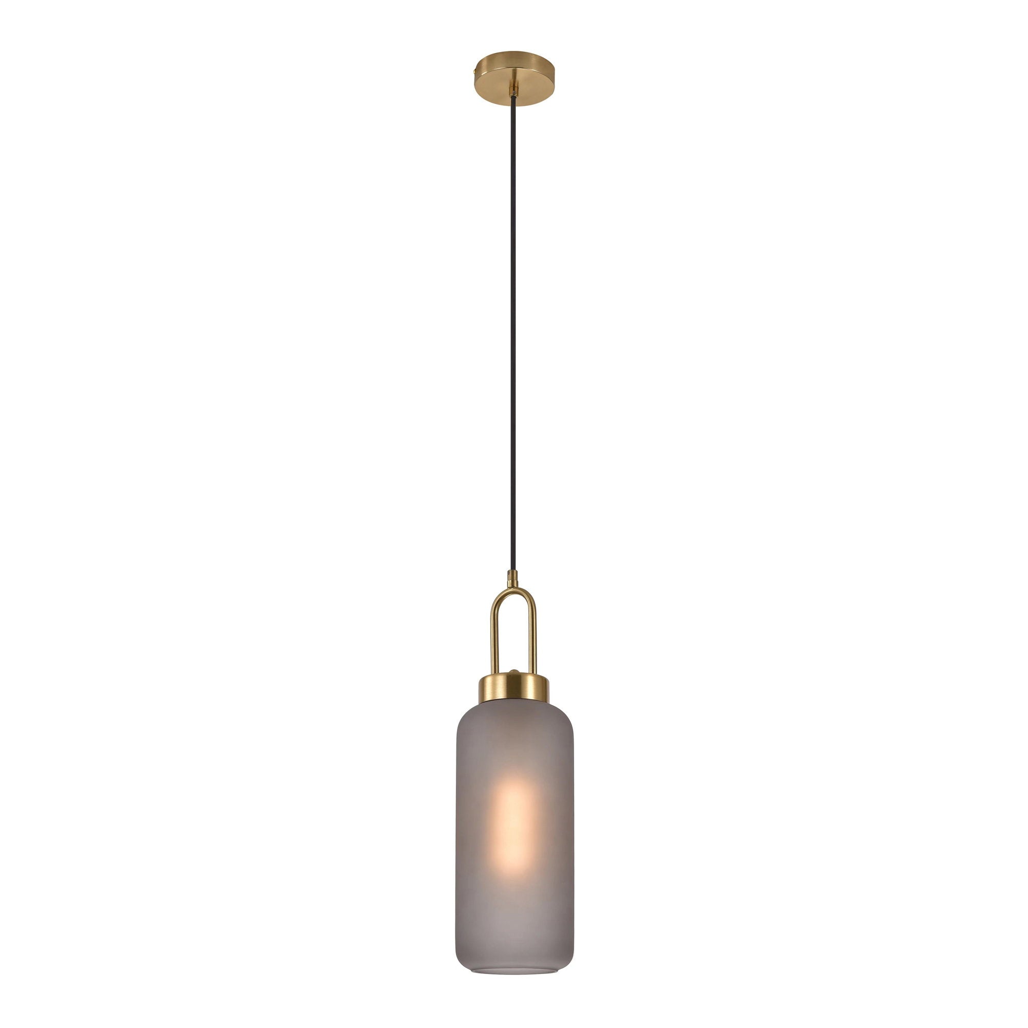Luton Hanglamp - Mat gerookt glas, messingkleurige fitting, cilindervorm Ø13 cm