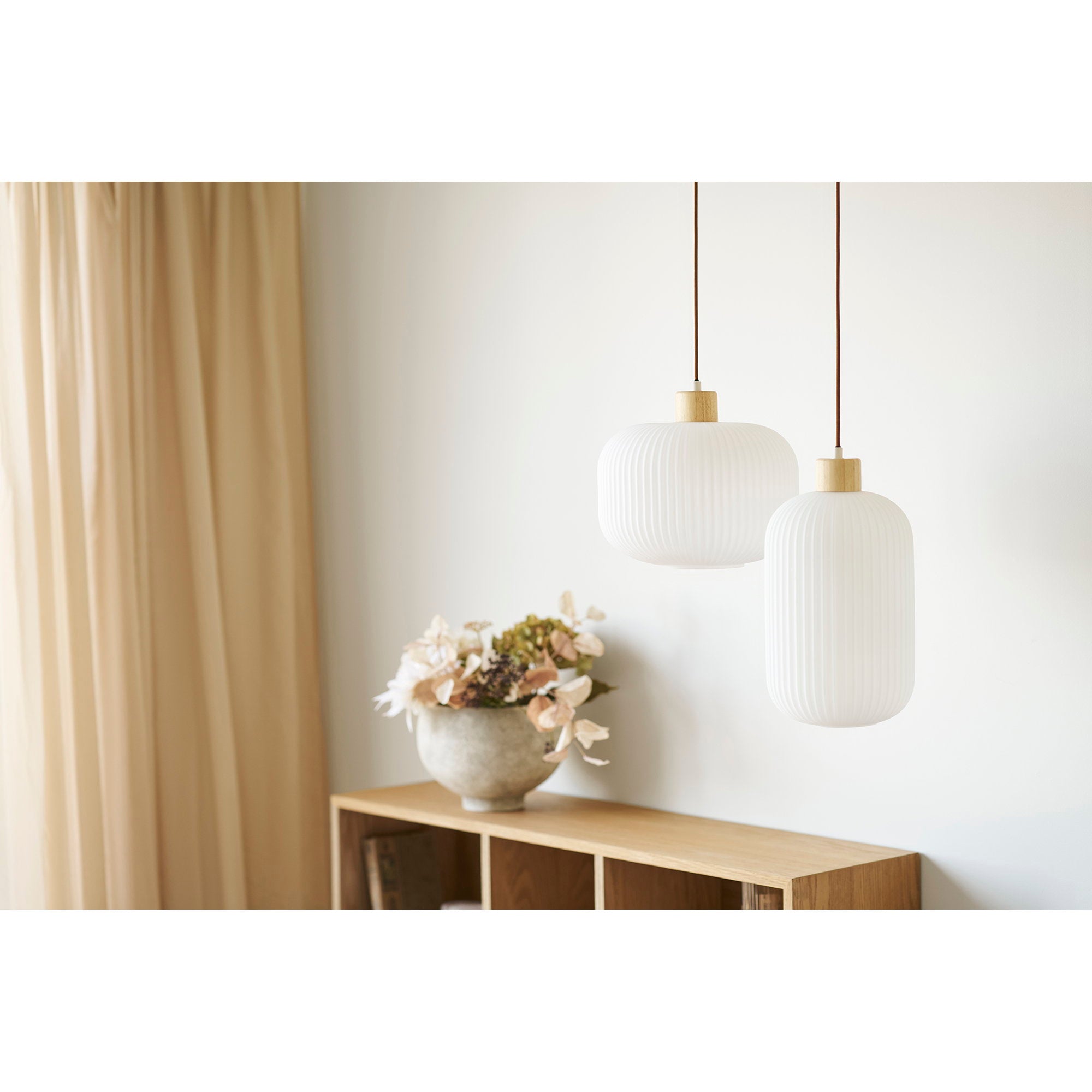 Argalo Hanglamp - Glas/hout, wit Ø20 cm