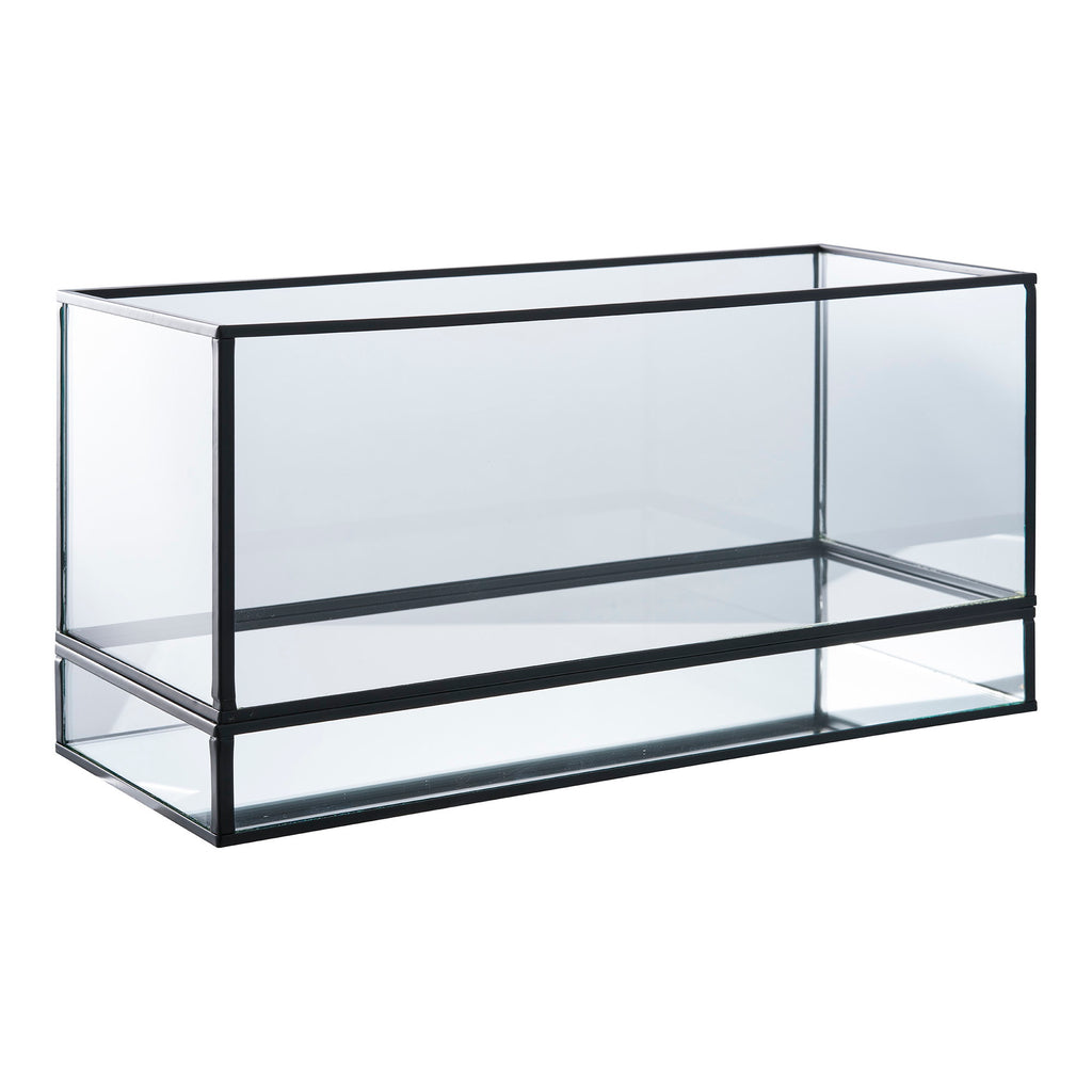 Windlicht - Metaal/glas, zwart 30x12x15 cm