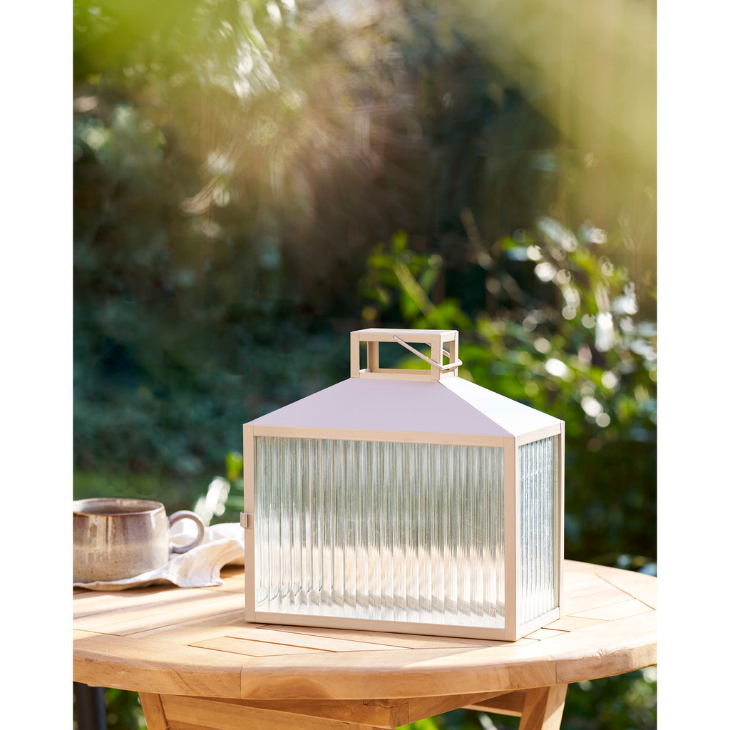 Lucca Lantern - Metal/glass, beige/grey