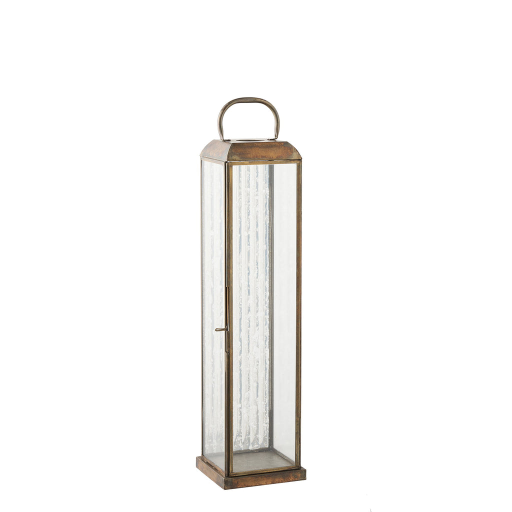 Herslev Lantaarn - Glas/metaal, antiek messinglook 12x12x49 cm