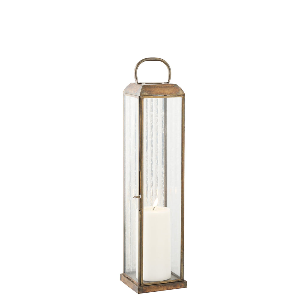 Herslev Lantaarn - Glas/metaal, antiek messinglook 12x12x49 cm