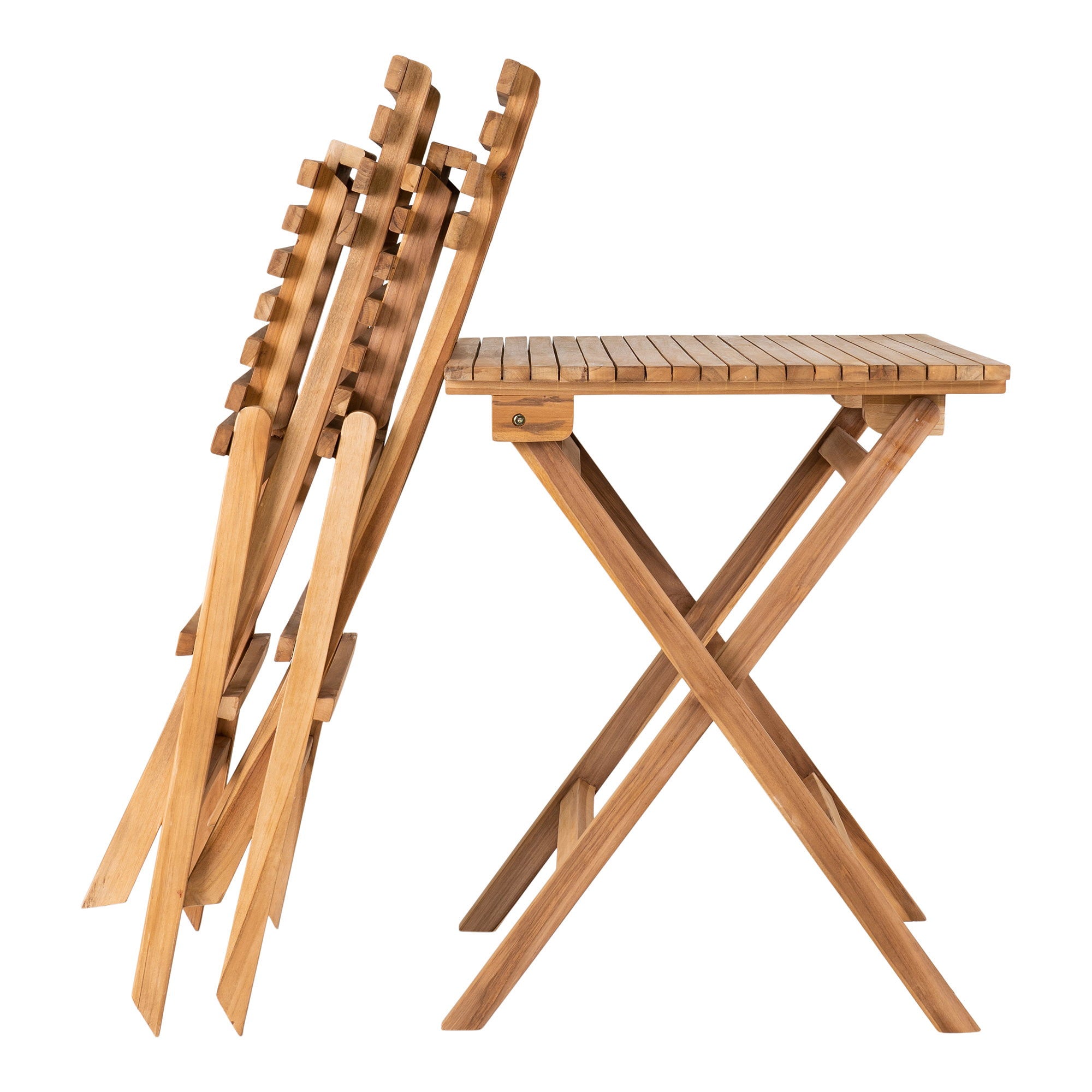 Cuenca Caféset - 2 stoelen en 1 tafel, teak, naturel