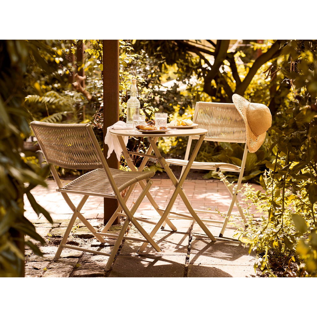 Arcas Bistroset - 2 stoelen en 1 tafel, polyester/staal, taupe